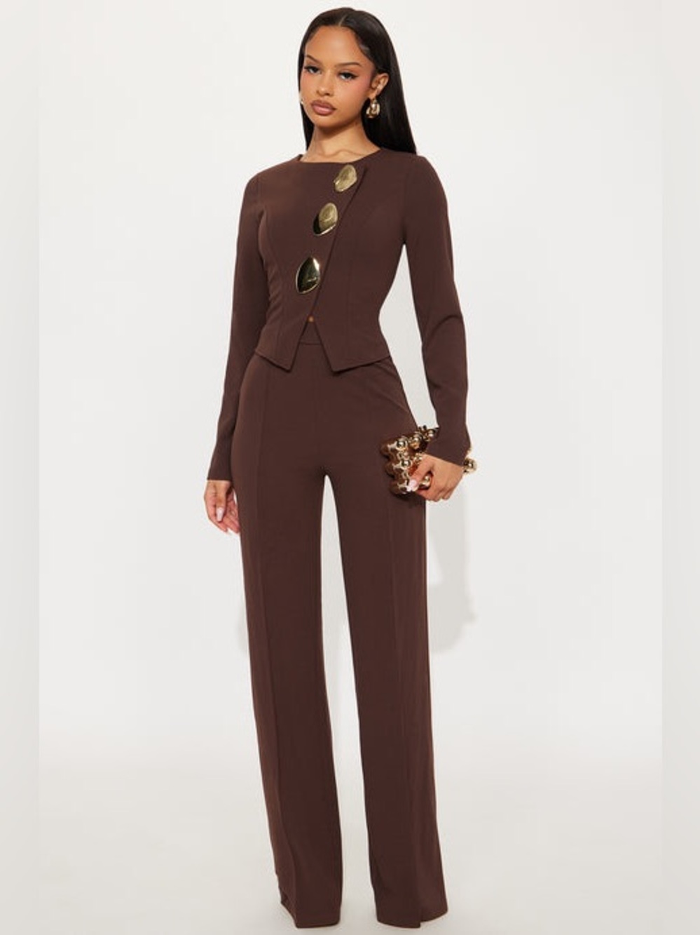 Fashion Nova Soft Power Wide Leg Jumpsuit - Chocolate 🍫